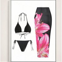 Clothing Split Bikini Cover Up Floral Print Sexy Three Piece Swimsuit