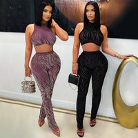 Women's Clothing Two Piece Suit Fashion Round Neck Sexy Sleeveless Short Top With Slim Pencil Pants