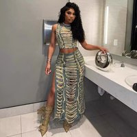 Clothing Denim Suit Trendy Personality Hand Worn Vest Slit Denim Skirt