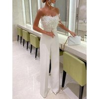 Spring Summer European American Feather Tube Top Sexy Fashion Jumpsuit