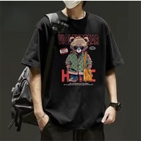 【DORAE】2026 Unisex T-shirt (100% Cotton) Black ("VIOLENTBEAR Retro Street Bear" Print & Playful Accent) – Casual Style For Friend Gathering