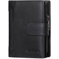 Men Genuine Leather Wallet Business Purse RFID Card Holder Transparent Windows Bank Note Coin Compartment Black