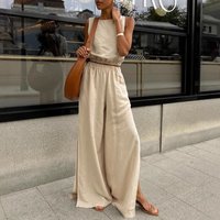 Clothing Cotton Linen Solid Suit Spring Summer Casual Vest Slit Trousers Two Piece Suit