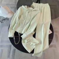 Women's Clothing autumn and winter design slim hooded sweatshirt high waist wide leg pants casual two piece suit female trend