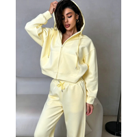 Women's Cotton Blend Zip-Up Hoodie & Drawstring Pants Set - Casual Streetwear Sportswear (Pink/Yellow/Charcoal/More, S/M/L/XL)