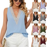 Clothing Casual Solid Chiffon Shirt Loose V neck Camis Pullover SleevelessTank Top