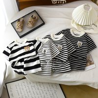 Children's Short Sleeved Suit Black And White Striped Boy's T Shirt Baby Summer Children's Clothing Girl's Shorts Baby Clothes New Style