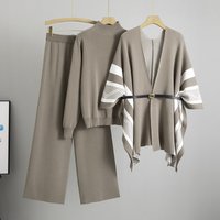 Women's Clothing Fashion Suit Spring And Autumn Loose Casual Knitted Shawl Cardigan Turtleneck Sweater Wide Leg Pants Three Piece Suit