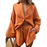 Casual Fashion Cotton and Linen Shirts and Shorts Suits for Women