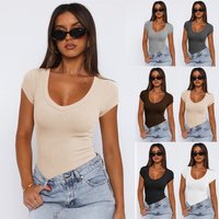 Clothing Threaded Pullover Solid Hot Outfit Versatile Sexy Fashion Short Sleeve Tops