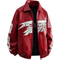 American Racing Suit Printed Leather Jacket Men's Street Hip-hop Fashion Brand Standing Collar Motorcycle Leather Jacket