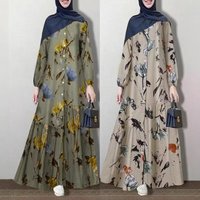 Clothing Modest Abaya Dress Modest Muslim Abaya Dress – Floral Print Cotton Maxi Patchwork Sleeves & High Waist 