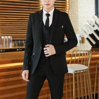 CT Men's Three-Piece Slim Fit Korean Style Casual Suit Full Set Groom Outfit Trendy