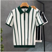 Clothing Trendy Half Zip Block Striped Knit Shirt Short Sleeve Sophisticated Mature Style Summer Top