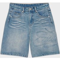 Retro Letter Print Denim Shorts Mid Length Casual Streetwear Five Pocket Pants Summer Fashion European American Style