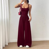 Women's Solid Color Sleeveless Jumpsuit Wide-Leg Romper Casual Summer One-Piece Outfit Soft Smooth Milk Touch Fabric