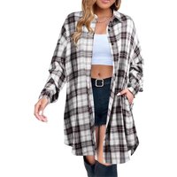 Clothing Elegant Plaid Long Sleeve Shirt Autumn Top Regular Fit Polyester Blouse