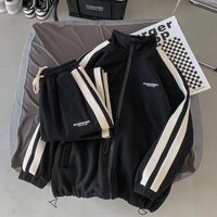 Casual Loose Long Sleeve Men's Two-Piece Set Street Style Spring Autumn Sportswear Polyester Fiber Non-Hooded Jacket And Pants