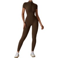 Women's Zipper Short-sleeved Nude Yoga Jumpsuit Women Wear Bodybuilding Sports Bodysuit