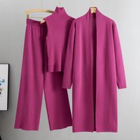 New Lazy Temperament Knitted Suit Sleeveless Vest Sweater Cardigan Pants Three Piece Set