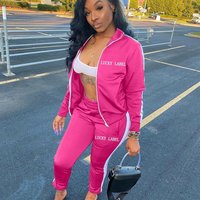 Fashion Hot Selling Letter Embroidery Zipper Sports Two piece Suit