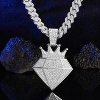Full Diamond Triangle Hip Hop Pendant Light Luxury Exaggerate Crown Alloy Water Diamond Cuban Chain