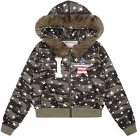 Independent Station Ins Style Camouflage Design Sense Starry Sky Print Fur Collar Zipper Autumn Winter Hooded