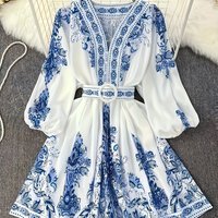 2026 Cross Border European American Style Foreign Trade Vacation High End Bohemian Print Dress