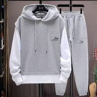 Spring Autumn Men's Two Piece Waffle Set Casual Loose Fitting Hoodie Sporty Trendy Hooded Sweatshirt Set