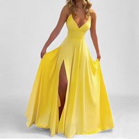 Clothing Fashion Solid Suspenders Sexy Slim Slit Earrings Dress