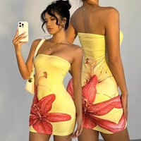 Clothing Tube Top Hip Skirt Summer Sexy Waist Slim Flower Dress Seaside Beach