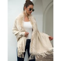 Fitshinling Fur Collar Winter Shawls Wraps Bohemian Fringe Oversized Winter Ponchos Capes Batwing Sleeve Cardigan