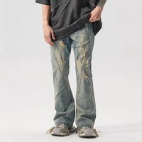 Streetwear Vintage Washed Distressed Patchwork Jeans Loose Fit Straight Leg Retro Denim Pants Urban Vibe