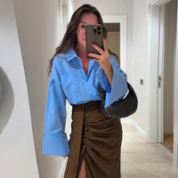 Clothing Summer Sweet Fresh Loose Plus Lapel Long Sleeve Patch Pocket Shirt Top
