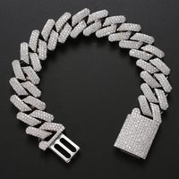 Jewelry 20mm Cuban Chain Genuine Gold Plated Zircon Hiphop Men's Diamond Set Bracelet