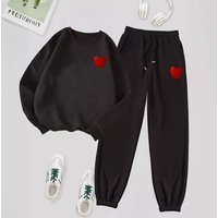 Women's Fashion Round Neck Sweatshirt And Sweatpants Set Heart Printed