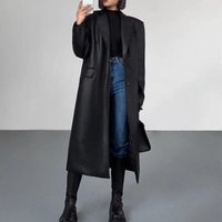 Fashion Over Knee Pu Leather Suit Jacket Casual Coat