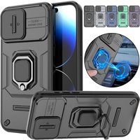 Case iPhone 15 Pro Max 15 Plus 14 Pro Max 14 13 Pro Max Slide Camera Ring Stand Armor Anti fall Protection Kickstand