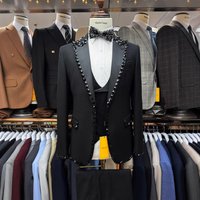 Mans 3 Piece Formal Suit Handmade European American Style Wedding Dress Code Attire