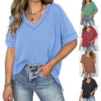 Women's Clothing New Twisted Stripe V Neck Bat Sleeve Splicing Slit Pullover T Shirt For Women