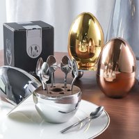 greenhome 1 Set Spoon Set Light Luxury Stainless Steel Egg Shaped Spoon Tableware Rack Kit Home Supplies