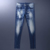 Men's Clothing Men's Jeans Old Blue Washed Hole Patch Paint Trendy Brand Slim Fit Skinny Pants Men