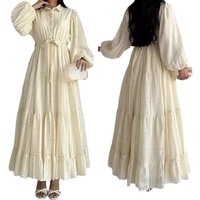 Clothing Middle Eastern Muslim Lace Lapel Robe Fashionable Elegant Dress
