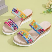 Women’s Shoes New Rope Woven Edge Wedge Slippers For Women Thick Bottom One Word Strap