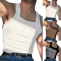 men's clothing fashion sleeveless square collar splicing I-shaped thread heavy vest one shoulder men's suspender T