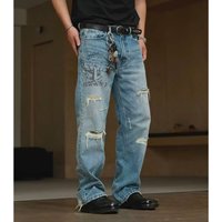 Men's Clothing Trendy High Street Style Jeans Heavy Duty Printed Ripped Loose Straight Leg Trousers