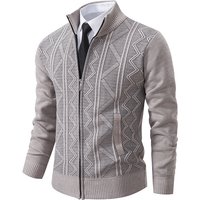 “Men’s Stand Collar Zip-Up Knit Sweater – Autumn/Winter Thickened Cardigan (Beige, Gray, Burgundy, Navy, Brown, M-3XL)“