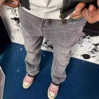 Men's Clothing Version Of The Washed Hem Tassel Slightly Flared Grey Jeans Retro High Street Vibe Style Men's Trend