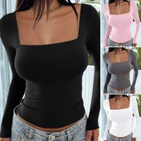 Scoop Neck Long Sleeve T-Shirt – Slim Fit Stretch Polyester Top In Milk Silk Finish (White, Charcoal, Black, Pink, Navy, Nude, Burgundy,