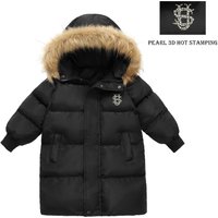 Mother & Kids Boys And Girls Mid Length Thick Winter Fur Collar Hooded Jacket Pearl US Autumn And Winter New Children’s Clothing
